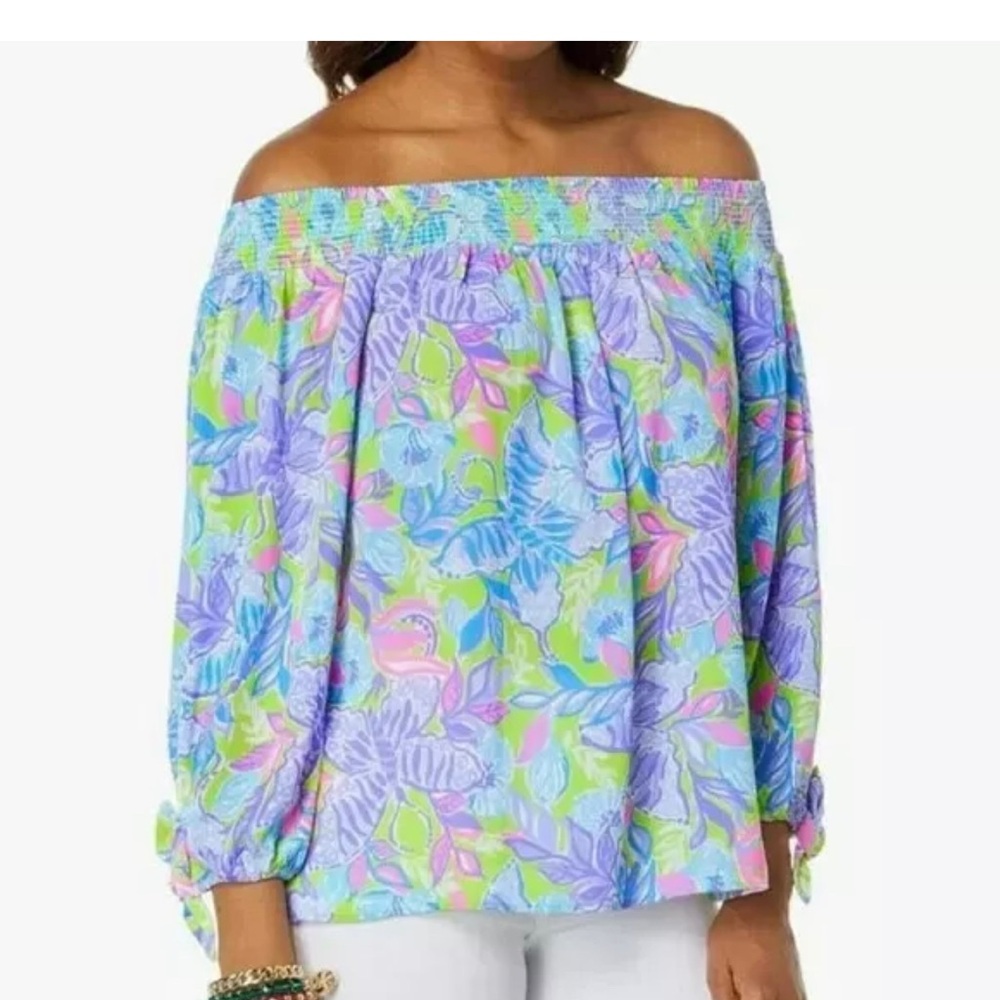 Lilly Pulitzer Maryellen Top, Dew Drop Stay Fly, Size L New With Tags